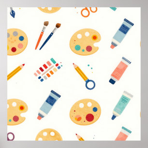 Poster Outils de peinture d'artiste Motif Mignon Aquarell