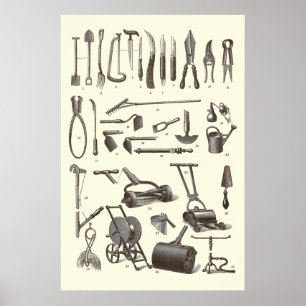 Poster Outils Jardin antique de l'ancien dictionnaire