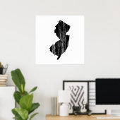 Poster Outline de l'État du New Jersey en détresse (Bureau à domicile)