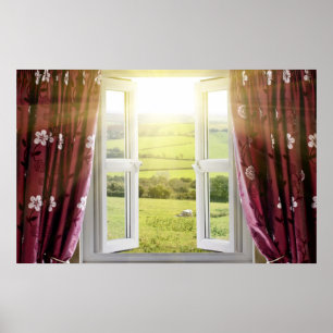 Poster Ouverture de la fenêtre avec vue sur la campagne e