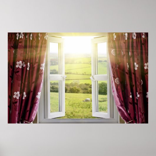 Poster Ouverture de la fenêtre avec vue sur la campagne e (Devant)