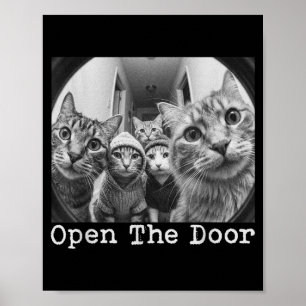 Poster Ouvrez la porte gang du chat vintage drôles chats