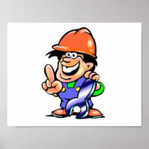 Poster Ouvrier de construction de mécanique de dessin ani