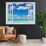 Poster Ouvrir la fenêtre sur la plage<br><div class="desc">Belle aquarelle couleur de l'eau bleu cristal et tout aussi brillant ciel bleu par la fenêtre ouverte de votre villa de vacances de plage.</div>