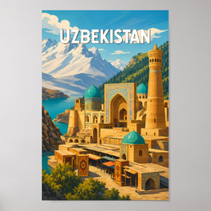 Poster Ouzbékistan Illustration Voyage Art Vintage