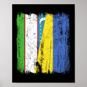 Poster Ouzbékistan Ukraine Drapeau demi Ouzbek ukrainien