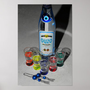 Poster Ouzo avec l'affiche d'amis