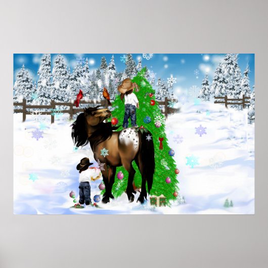 Poster ovale de Noël Cheval et Enfant (Devant)