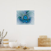 Poster Ovations debout, fractale bleue turquoise abstrait (Cuisine)