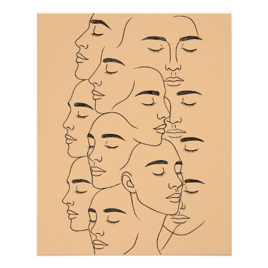 Poster Overlapping Faces Print, Minimalist Line Art, Face (Devant)