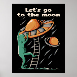 Poster OVNI alien - Allons sur la lune 2036
