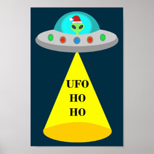 Poster OVNI de Noël Ho Ho Alien soucoupe volante