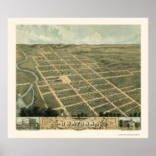 Poster Owatonna, MN Carte panoramique - 1870