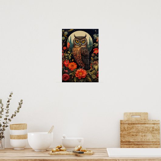 Poster Owl at Night with a Full Moon (Cuisine)