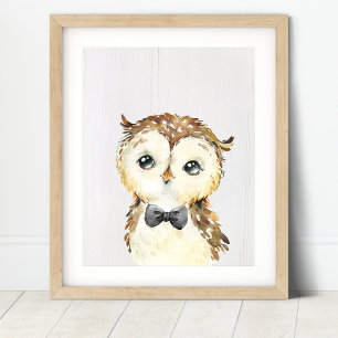 Poster Owl Bowtie Woodland Nursery Art Imprimer