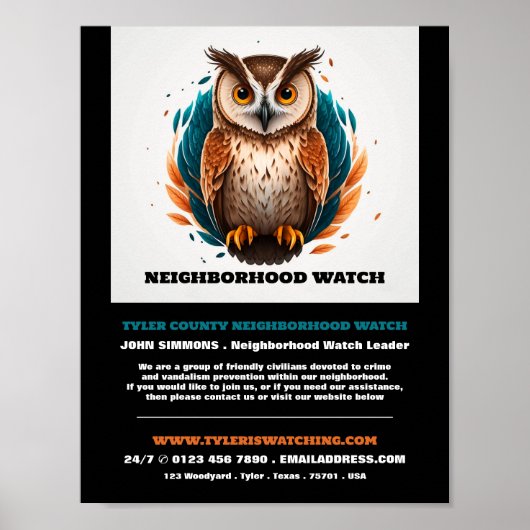 Poster Owl Design, Voisinage Communauté Watch Advert (Devant)