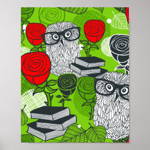 Poster Owl in red roses