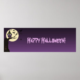 Poster Owl on tree branch Halloween Birthday Party Banner