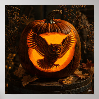 Poster Owl Silhouette Rustic Pumpkin