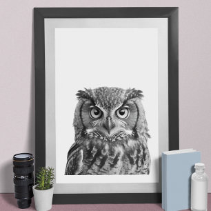 Poster Owl Woodland Modern Portrait noir blanc