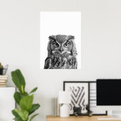 Poster Owl Woodland Modern Portrait noir blanc (Bureau à domicile)