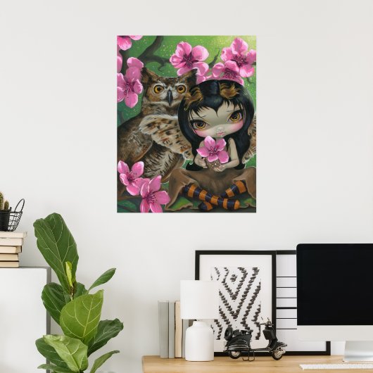 Poster Owlyn au printemps ART IMPRIMER Chouette Fée Print (Bureau à domicile)