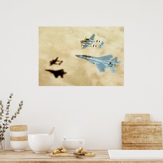 Poster P-38 Éclair et aigle F-15 (Cuisine)