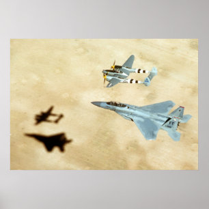 Poster P-38 Éclair et aigle F-15
