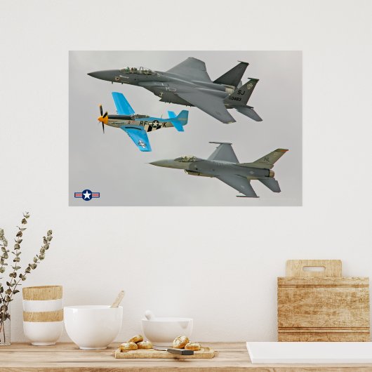 Poster P-51D, F-16C et F-15E (Cuisine)