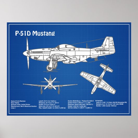 Poster P-51D Mustang - Plan d'avion ABD (Devant)