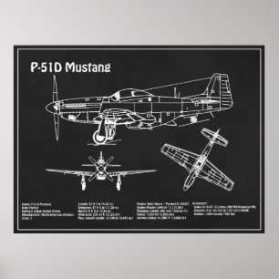 Poster P-51D Mustang - Plan directeur de l'avion PD