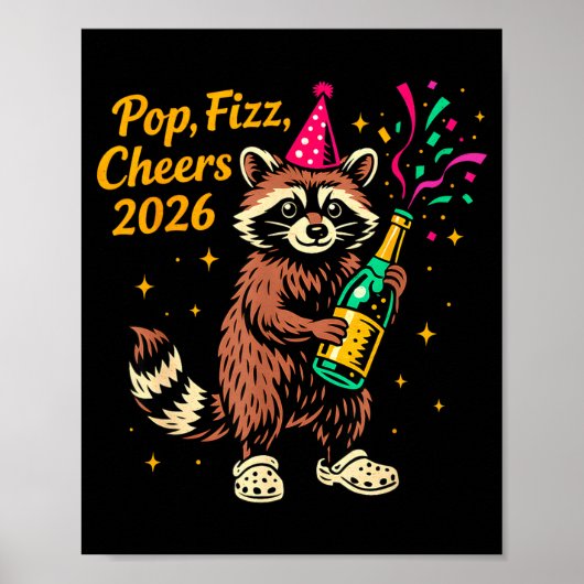 Poster P Fizz Cheers 2026 Funny Raccoon New Year Design (Devant)