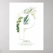 Poster P Lettre Monogramme Or Feuillage Chic (Devant)