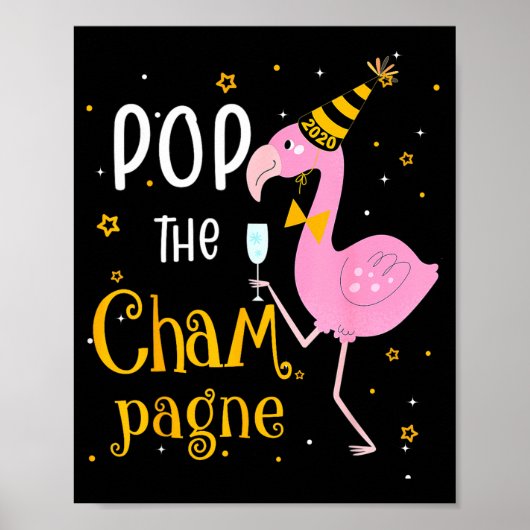 Poster P The Champagne It's New Year! Funny Flamingo Drin (Devant)