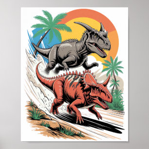 Poster Pachyrhinosaure passant par Carnotaurus