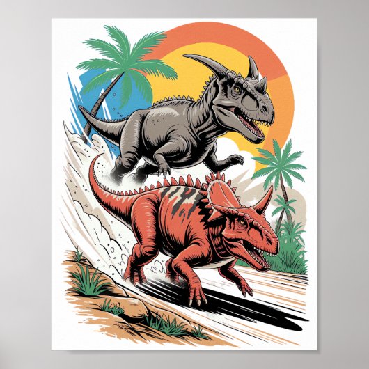 Poster Pachyrhinosaure passant par Carnotaurus (Devant)