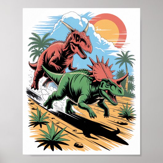 Poster Pachyrhinosaurus courir après un Carnotaurus (Devant)