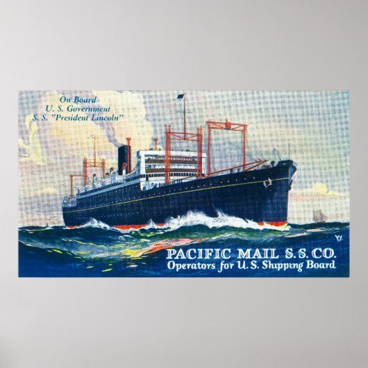 Poster Pacific Mail SS Company on USS President (Devant)