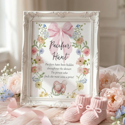Poster Pacifier Hunt Baby Shower Game Sign