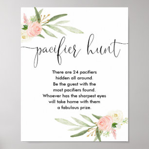 Poster Pacifier hunt baby shower game sign pink gold