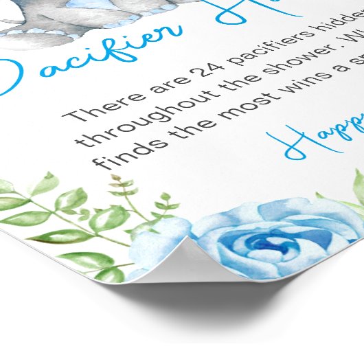 Poster Pacifique Chasse Blue Boy Elephant Baby shower Ara (Coin)