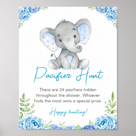 Poster Pacifique Chasse Blue Boy Elephant Baby shower Ara (Devant)