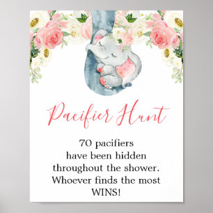 Poster Pacifique chasse jeu fille baby shower éléphant si