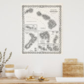 POSTER PACIFIQUE DU SUD ET ÎLES HAWAII CARTE 1855 (Cuisine)