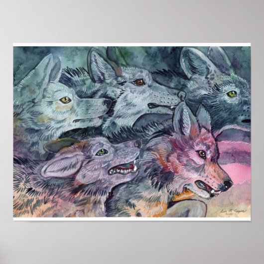 Poster Pack Wolf aquarelle (Devant)