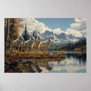 Poster Pack Wolf au bord du lac