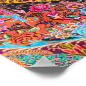 Poster Pacock bleu or rose Fleurs florales persanes (Coin)