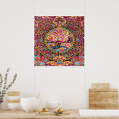 Poster Pacock bleu or rose Fleurs florales persanes (Cuisine)