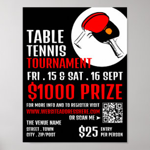Poster Paddle rouge et noir, Tournoi de tennis de table