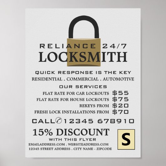 Poster Padlock moderne, Locksmith Publicité (Devant)